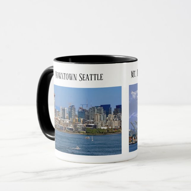Seattle, Puget Sound, Mt. Rainier, hamnen i Seattl Mugg (Framsida vänster)