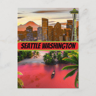 Seattle Resemotiv vykortskonst, Seatle Skyline Vyk Vykort