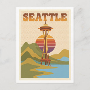Seattle Retro 1970-tal Färgglad AI Resa vykort