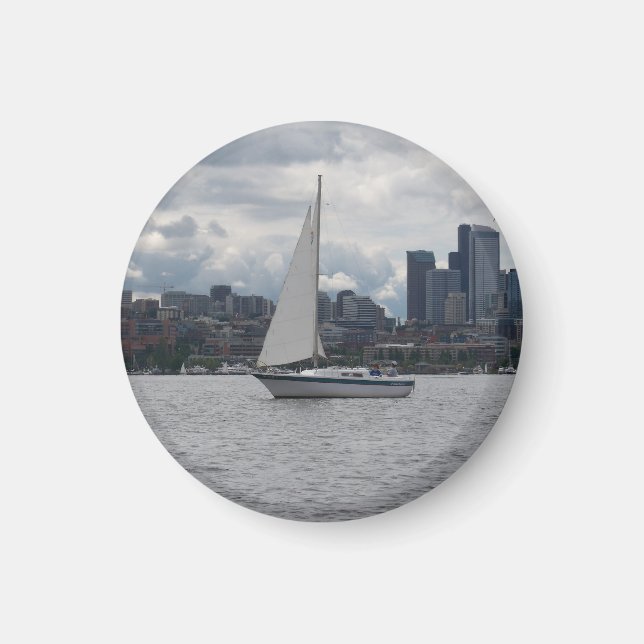 Seattle Sailboat Cityscape Magnet (Framsidan)