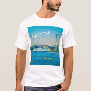Seattle Siluett Modern Akvarell Unik T Shirt