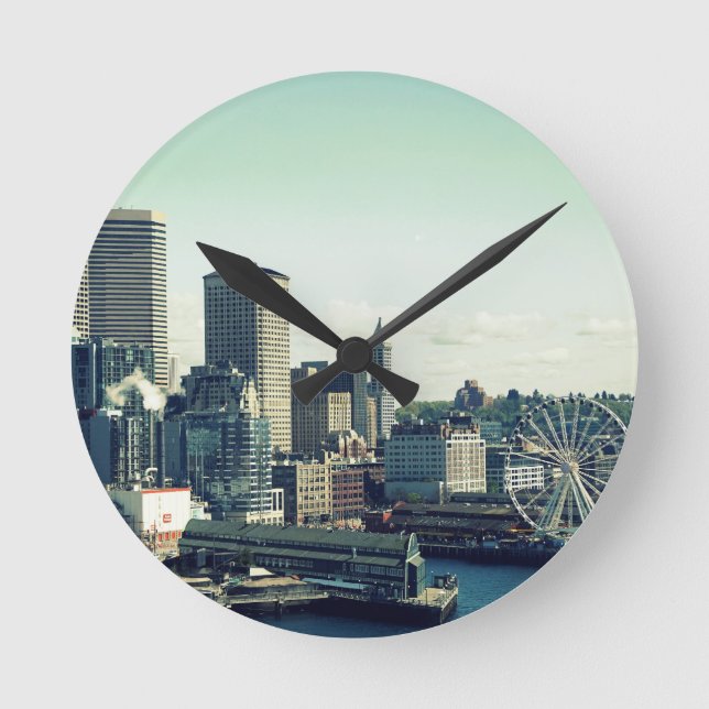 Seattle Siluett Rund Klocka (Framsida)