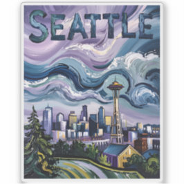 Seattle Siluett Van Gogh Stil Vintage Researbeten Klistermärken