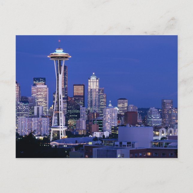 Seattle Siluett vid Skymning Vykort (Framsida)