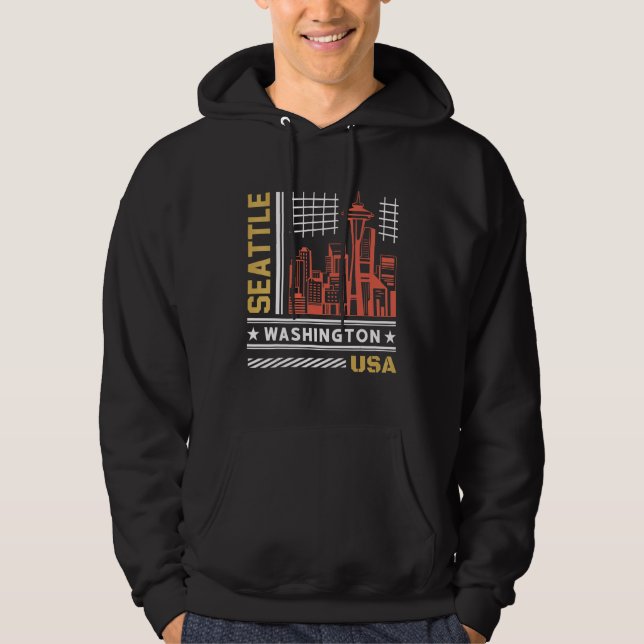 Seattle Siluett Vintage Seattle Washington Hoodie (Framsida)