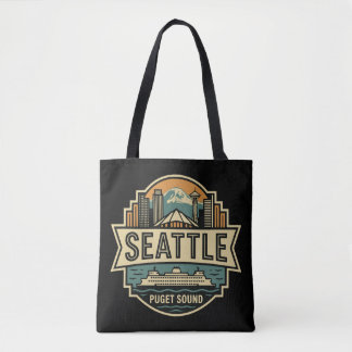 Seattle Siluett Washington USA Retro Märke Tygkasse