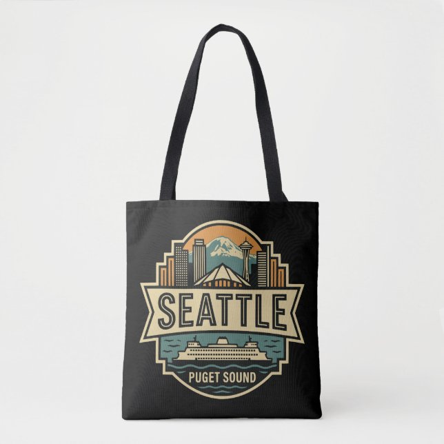 Seattle Siluett Washington USA Retro Märke Tygkasse (Framsida)