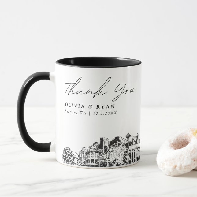 Seattle Sketch Simple Personligt bröllp Coffee Mug Mugg (Med munk)