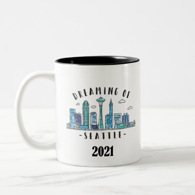 Seattle Skyline 2021 Två-Tonad Mugg (Vänster)