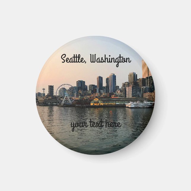 Seattle Skyline #5 Round Magnet (Framsidan)