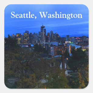 Seattle Skyline #8 Stickers Fyrkantigt Klistermärke