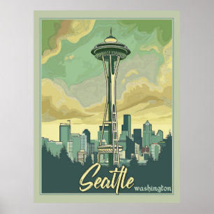 Seattle Skyline - A Vintage resor Poster