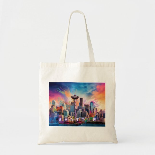 Seattle Skyline Abstrakt Art Tygkasse (Framsidan)