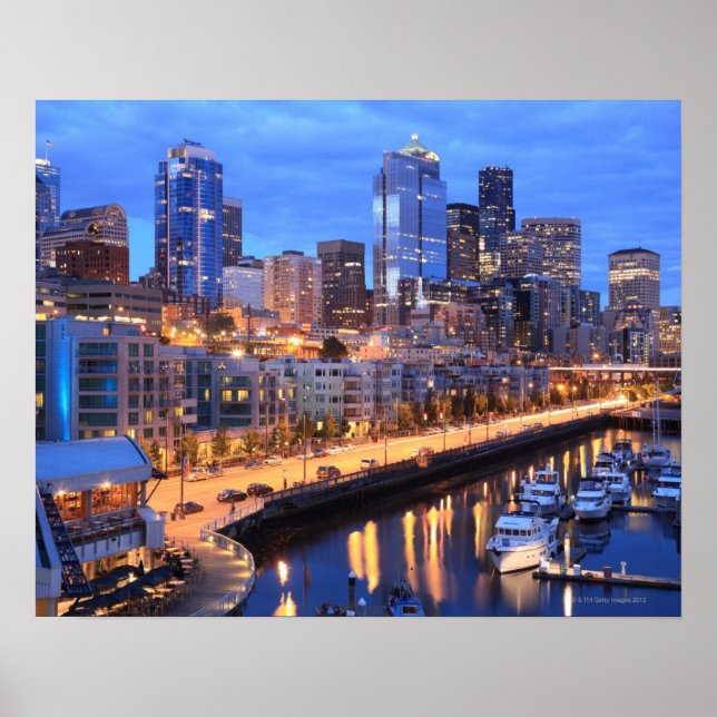 Seattle skyline and harbor, Washington State Poster (Framsidan)