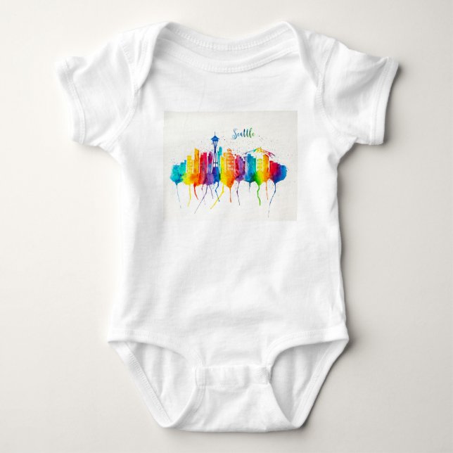 Seattle Skyline Baby Jersey Body Kostym T Shirt (Framsida)