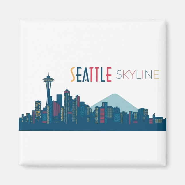 Seattle Skyline Blue Magnet (Framsidan)