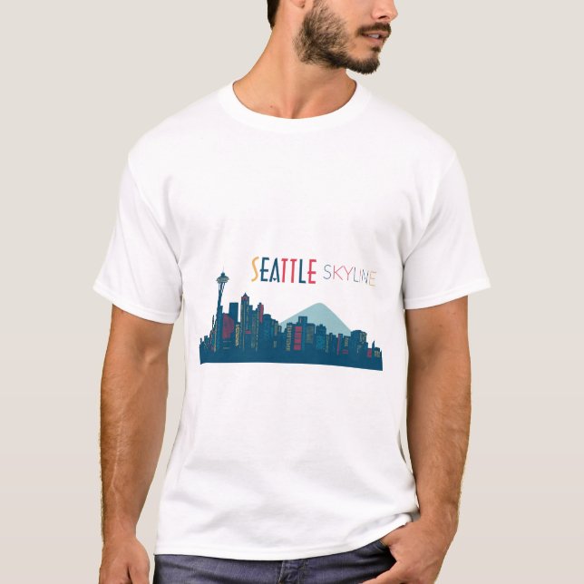 Seattle Skyline Blue T Shirt (Framsida)