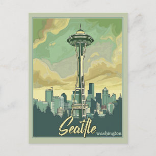 Seattle Skyline - En Vintage Resa Vykort