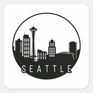Seattle Skyline Fyrkantigt Klistermärke
