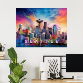 Seattle Skyline Graffiti Art Poster
