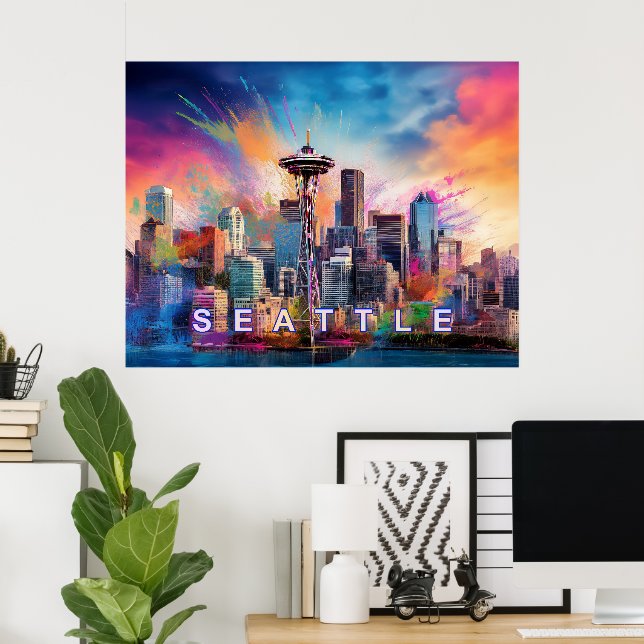 Seattle Skyline Graffiti Art Poster (Hemmakontoret)