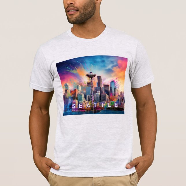 Seattle Skyline Graffiti Art T Shirt (Framsida)