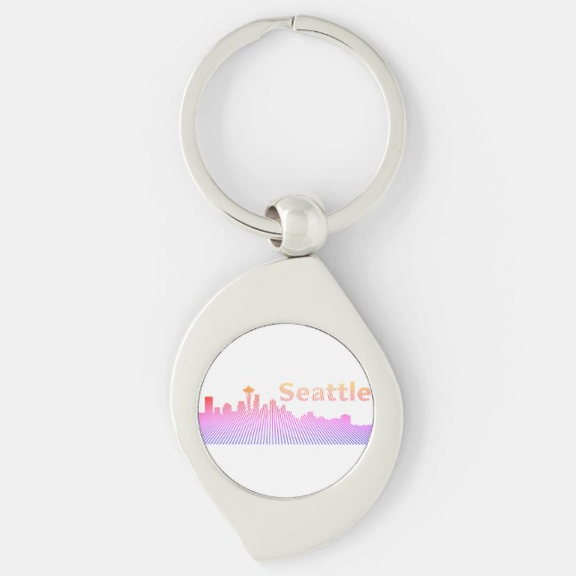 Seattle Skyline-grafik Swirl Silverfärgad Nyckelring (Framsidan)