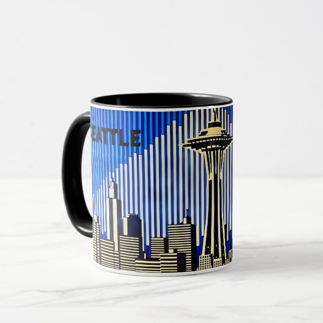 Seattle Skyline i BAUHAUS optisk illusion stil Mugg (Framsida vänster)