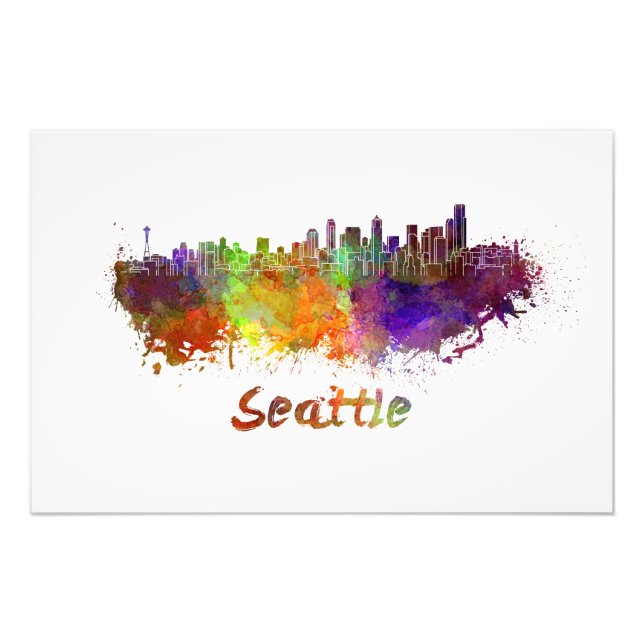 Seattle skyline in watercolor fototryck (Framsidan)