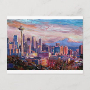Seattle Skyline med Space Nål och Mt Rainier Vykort