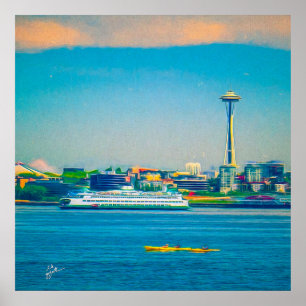 Seattle Skyline Modern Watercolor Unik Poster