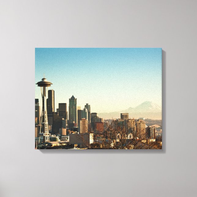 Seattle skyline och Space Nål Canvastryck (Framsida)