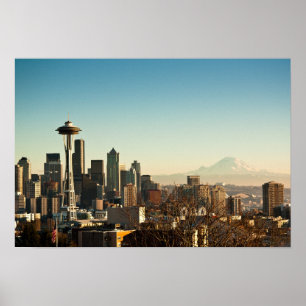 Seattle skyline och Space Nål Poster