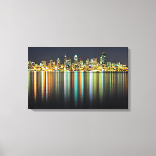 Seattle skyline på natten med reflektion canvastryck