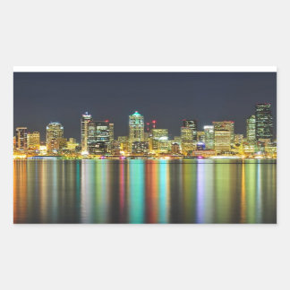 Seattle skyline på natten med reflektion rektangulärt klistermärke