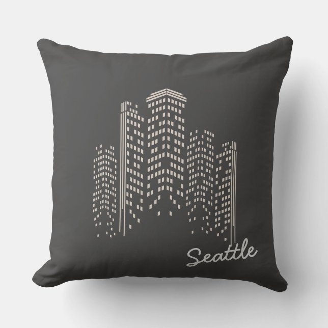 Seattle Skyline Polyester Kudd Kudde (Framsida)