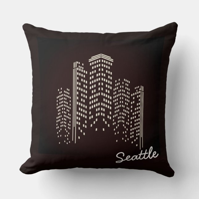 Seattle Skyline Polyester Kudd Kudde (Framsida)