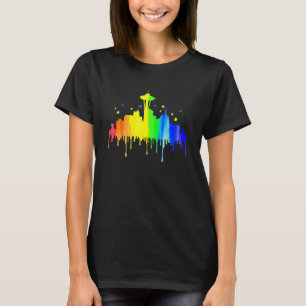 Seattle Skyline Rainbow Space Nål Gay pride Mon T Shirt