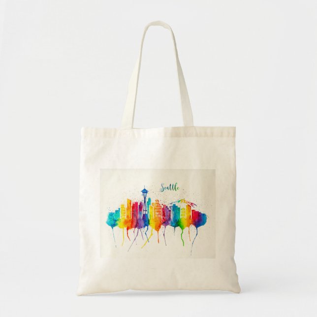 Seattle Skyline Regular Tote Bag - vattenfärg Tygkasse (Framsidan)