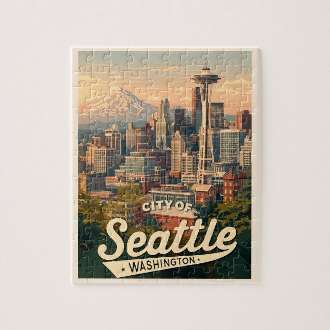 Seattle Skyline – Space Needle & Mount Rainier Pussel (Vertikal)