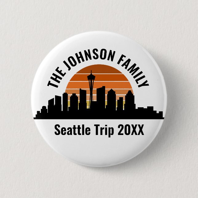 Seattle Skyline Sunset Anpassningsbar Family Vacat Knapp (Framsida)