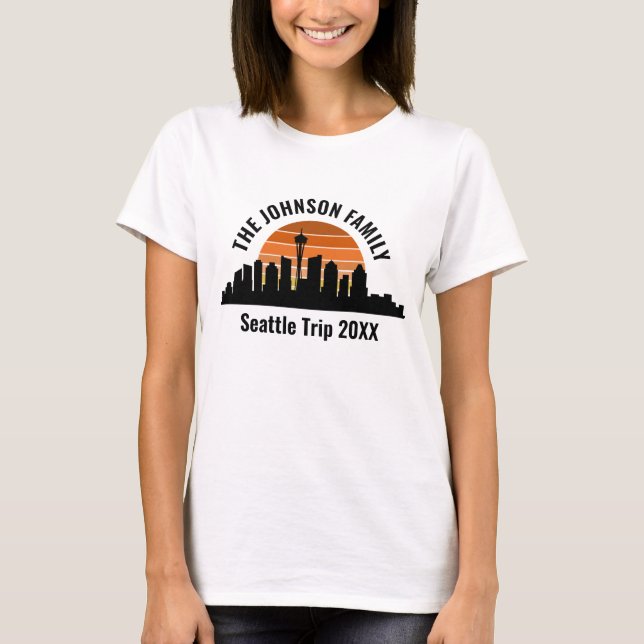 Seattle Skyline Sunset Anpassningsbar Vacation Wom T Shirt (Framsida)