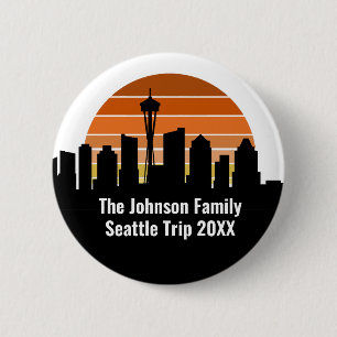 Seattle Skyline Sunset Resa Keepsaké Personlig Knapp