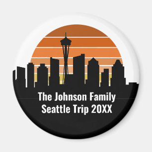 Seattle Skyline Sunset Resa Keepsaké Personlig Magnet