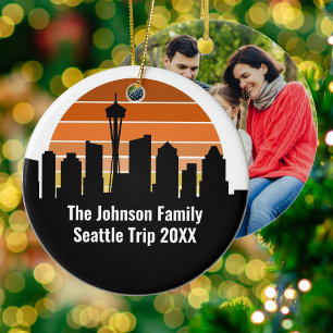 Seattle Skyline Sunset Resa Photo Anpassningsbar j Julgransprydnad Keramik