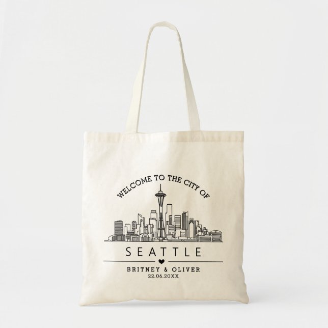 Seattle Skyline Tote Bag - Personligt bröllp City  Tygkasse (Framsidan)
