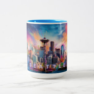 Seattle Skyline Urban City Art Två-Tonad Mugg