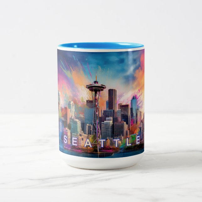 Seattle Skyline Urban City Art Två-Tonad Mugg (Center)