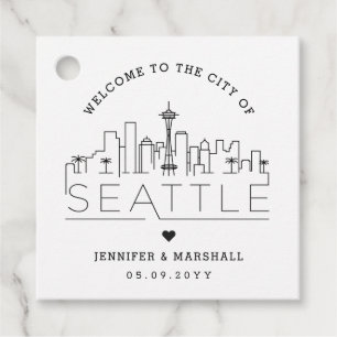 Seattle Skyline Välkomsthälsoförmån för Bröllop Gåvor Etiketter