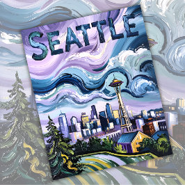 Seattle Skyline Van Gogh Stil Vintage resor Art Vykort